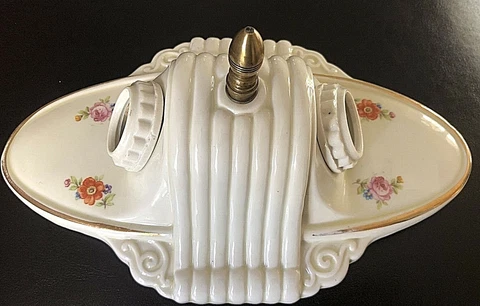 Vintage Porcelier Porcelain Flush Mount Double Light Fixture Art Deco Floral Cover