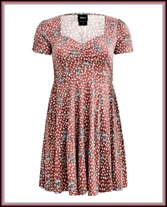 TORRID (3X 22-24) Disney Bambi Shirred Bodice Skater Dress Challis Dusty Red NEW - Picture 1 of 4
