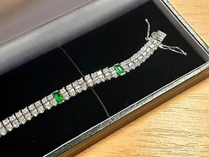 White gold finish created diamond and emerald triple row tennis bracelet giftbox - Picture 1 of 12