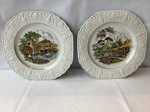 2 Wood & Sons Stratford Alpine White Decorative Plates Church & Watermill - Picture 1 of 9