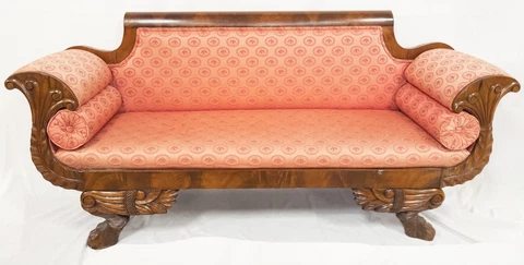 Antique American Empire Mahogany Love Seat Sofa Couch Cover