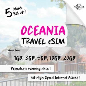 NeuSIM Australia/New Zealand eSIM 5-20GB Data- 2 Destination | Same Day DELIVERY - Picture 1 of 2