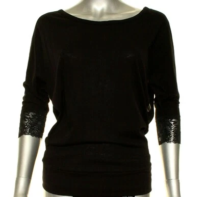 Camiseta para mujer Jenni by Jenifer Moore elástica cuello barco ribete de encaje negro S nueva con etiquetas $29 Foto 1 de 3