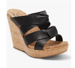 NIB Kork-Ease Womens Sammi Platform Wedge Slide Sandal US 11/EU 43 Black Leather - Picture 1 of 21