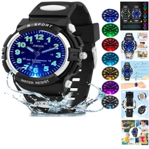 Kinderuhr Wasserdicht für Jungen & Mädchen 5-16 Jahre outdoor Armbanduhr schwarz - Bild 1 von 7