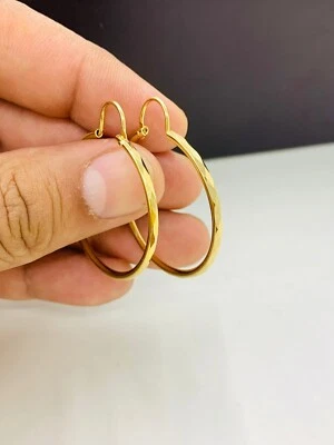 Женские круглые серьги-кольца из настоящего золота 14 карат с бриллиантовой огранкой 1,5x1,3 дюйма - Изображение 1 из 4