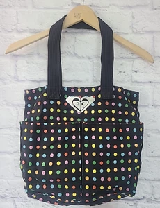 Roxy Women's Canvas Polka Dot Shoulder Tote Bag Black Blue Yellow Casual Beach - Picture 1 of 6
