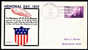 USS Macon ZRS-5 Zeppelin Memorial Crash Cover Big Sur CA May 30 1935 LA C Club - Picture 1 of 1