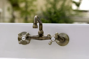 Wall Mount Polished Brass Faucet Adjustable Centers Lever Handles KS213AB - Picture 1 of 5