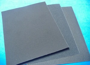 LOT OF THREE 9 X 11 ASSORTED GRIT EMERY CLOTH  FINE MEDIUM COARSE - Picture 1 of 2