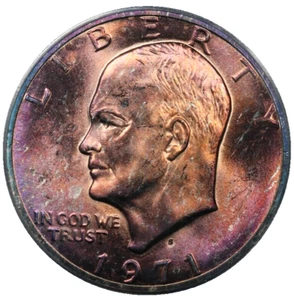 1971-S Eisenhower Dollar ANACS MS-64 Monster Toned STUNNING OBVERSE TONING Ike - Picture 1 of 7