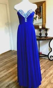 DANCING QUEEN Evening Long Dress Strapless Off Shoulder Sweetheart Rhinestone XS - Picture 1 of 10