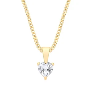 9ct Yellow Gold White Topaz Heart Solitaire Pendant April Birthstone + 18" Chain - Picture 1 of 7