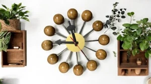 Natural Clock George nelson ball clock beech Replica Mid Century Décor Gift item - Picture 1 of 5