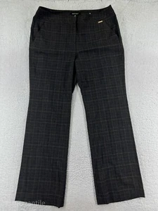 Ellen Tracy Pants Womens 14 Gray Beige Plaid Polyester Blend Stretch Pockets - Picture 1 of 15