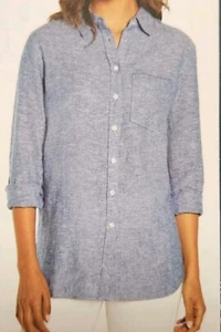 NWT Gap Linen Button Down Shirt Women’s Medium Blue Long Sleeve Pocket MSRP $60 - Picture 1 of 8