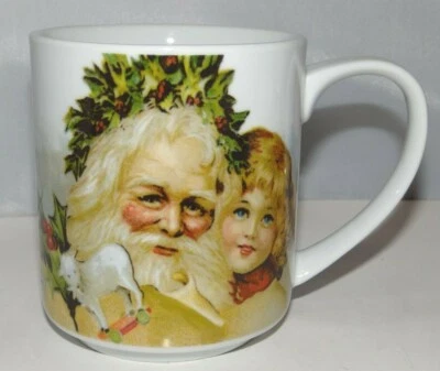 POTTERY BARN Mug Cup HAPPY CHRISTMAS Holiday Stackable 16oz. Santa - Image 1 of 4