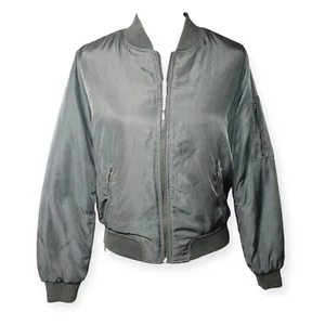 Chaqueta Bomber Kendall And Kylie Mujer Pequeña Verde Oliva Satén Cremallera Completa Corta - Imagen 1 de 17