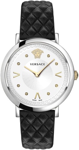 Versace Pop Chic Orologio Donna Pelle Nera Argento Cassa Acciaio 36mm VEVD00119