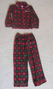 Girl's 2 Piece Flannel Pajamas Red & Green Plaid Lounge Pants & Shirt Size 4/5 - Picture 1 of 5