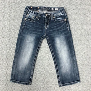 Miss Me Jeans Girls 16 Blue Cuffed Capri Denim Dark Wash Casual Everyday Basic - Picture 1 of 12