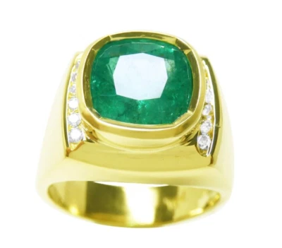Declaración Anillo Hombre Oro Amarillo Real 18K 4.84 ct Esmeralda Colombiana Foto 1 de 4