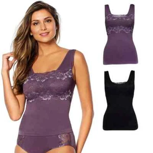 Rhonda Shear Lace-Overlay 2-Pack Tank with Shelf Bra, Violet/Black, Medium - Picture 1 of 1