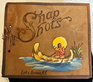 VINTAGE 1940'S HANDPAINTED LAKE GEORGE, NY SNAP SHOTS SCRAPBOOK - Picture 1 of 12