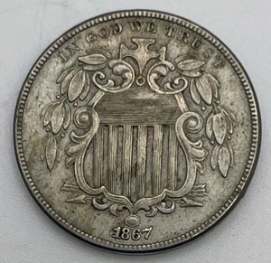 1867 Shield Nickel 5 Cents No Rays VF - XF Copper-Nickel Sharp Obverse - Picture 1 of 2