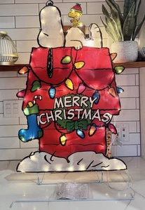 RARE Big Christmas Peanuts Snoopy Happy Holidays Yard Art Light Sculpture 36” - Picture 1 of 6