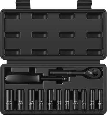 13-Piece 1/4" Drive Socket Set, SAE (3/16"- 11/32"), Deep Sockets, 72-Tooth Ratc - Image 1 of 4
