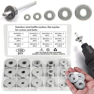 100PCS Multi-sizes Plain Washer Stainless Steel Flat Ring Fasteners Kit - Picture 1 of 12