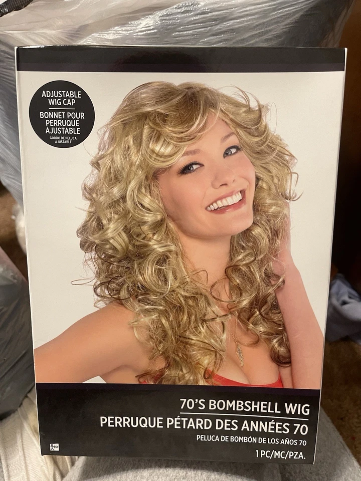 服装 70 年代炸弹假发标准金发卷发女式假发派对 Amscan 全新  — 第 1/1 张图片