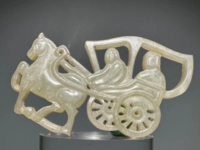 Rara carruagem puxada por cavalo Han Dy antiga esculpida em jade dupla face "Pei" L 6,8 cm - Imagem 1 de 4