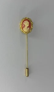 Vintage Cameo Victorian Stick Pin Lapel Hat Scarf Gold Tone Right Facing - Picture 1 of 5