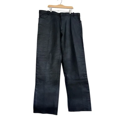 Leather Pants Mens Black Genuine Straight Leg Motorcycle Biker Vintage Jeans - Image 1 of 4