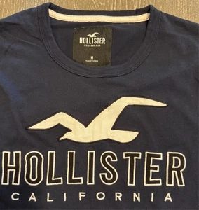 CAMISETA HOLLISTER LOGO GRÁFICO AZUL MARINO HOMBRE M SS ALGODÓN BORDADO - Imagen 1 de 2