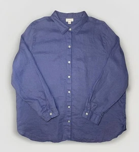 Love Linen J Jill Top Womens XL Missy Blue Linen Boho Lightweight Button Up - Picture 1 of 6
