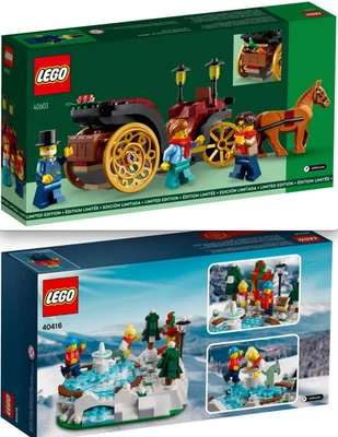 LEGO NOEL 40603 / 40416 activités d'hiver : calèche et patinoire NEUFS et SCELLE - Photo 1/4