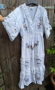 River Island White Floral Embroidered Ruffle Midi Maxi Dress 16 RARE Was £75 VGC - Picture 1 of 12