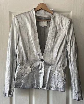 balmain jacke 30 44 silber metallic 100% Leder Blazer - Bild 1 von 4