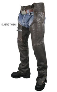 PARA HOMBRES PREMIUM CUERO RETRO MARRÓN MOTO AJUSTE CÓMODO CHAPS Talla 38 o 44 - Imagen 1 de 1