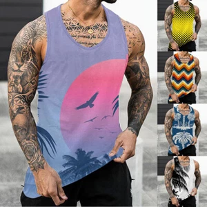 Canottiera uomo stampa 3D fitness canottiera estiva casual scollo ad O senza maniche palestra/ - Foto 1 di 23