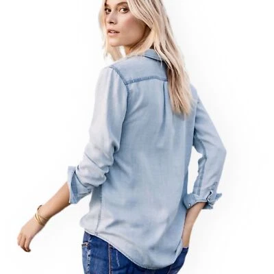 Camisa para mujer DL1961 Tencel Chambray azul claro con botones talla grande RARA D/C Foto 1 de 4