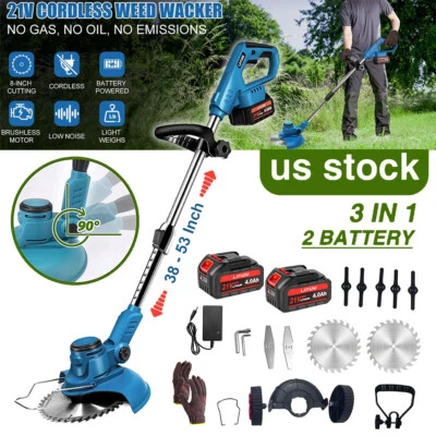 Electric Cordless Grass String Trimmer Lawn Edger Weed Wacker Cutter + 2xBattery - Image 1 of 4