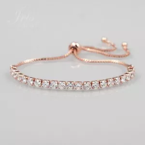 Women ROSE GOLD Plated Clear Cubic Zirconia CZ Wedding Tennis Bracelet 07111 - Picture 1 of 7