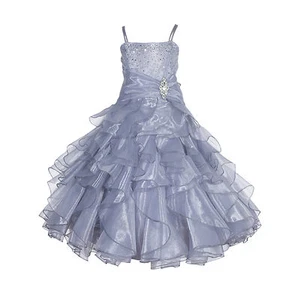 Organza Pleated Ruffled Flower Girl Dresses Bridesmaid Wedding Birthday Pageant  - Picture 1 of 24