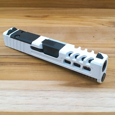 KINETI-TECH For Glock 43 43x Complete WHITE Slide Lighting Raptor RMSc Cut Black Barrel