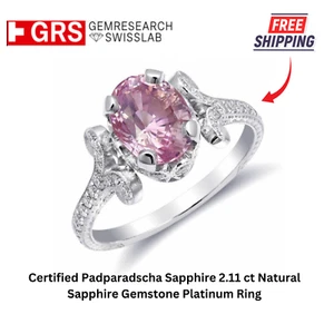 Zertifizierter Padparadscha Saphir 2,11 ct natürlicher Saphir Edelstein Platin Ring - Bild 1 von 6