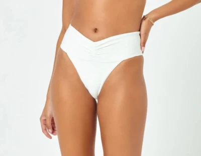 NUEVO L*SPACE 'Eco Chic Repreve Bardot' Braguita de Bikini Acanalada Talla XS Crema $106 Foto 1 de 4